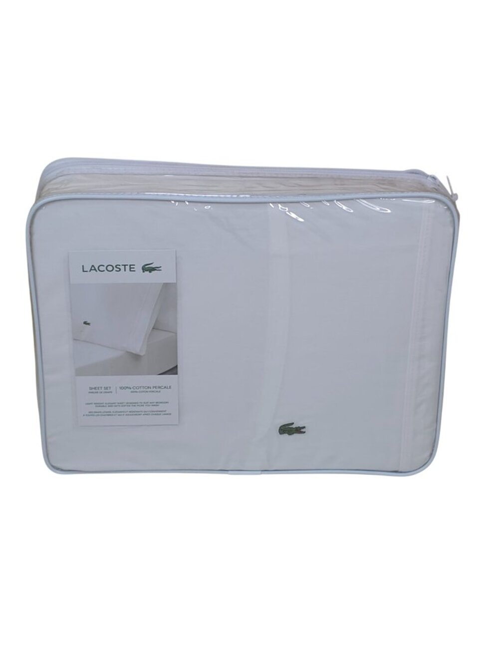 Lacoste Queen Cotton Percale White Sheet Set 4 Piece Lightweight Breathable Soft